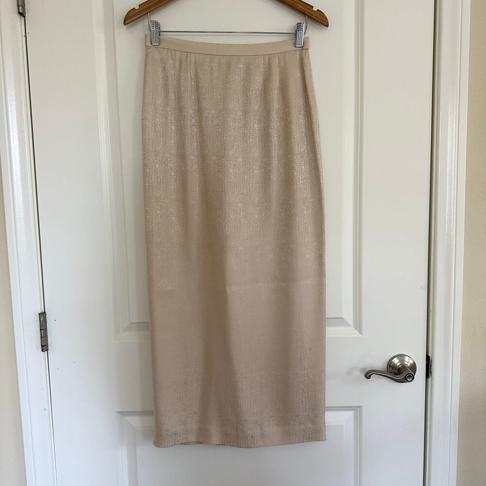 Vintage Adrianna Papell Ivory 100% Silk Straight Lined Maxi Pencil Skirt Size 6